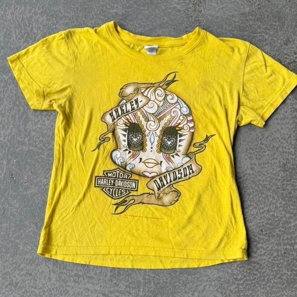 Yellow Harley Davidson baby tee Size youth medium / fits women's xs